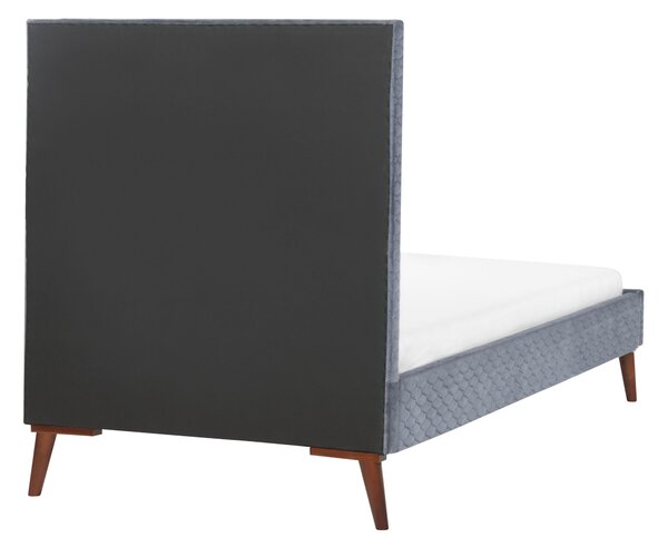 Posteľ sivá zamatová s rámom 90 x 200 cm s čelom jednolôžko moderný retro štýl