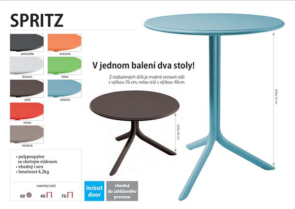 Stima Plastový nastavevitelný stôl SPRITZ Vyberte variant ->: Tortora - sivá