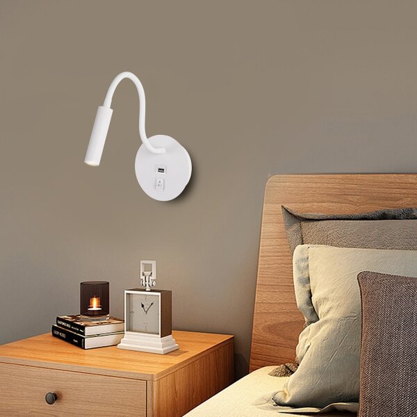 Brilagi - LED Flexibilná nástenná lampa s USB portom MAYA LED/3W/230V biela