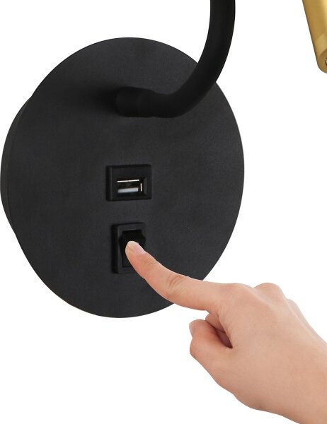 Brilagi -LED Flexibilná nástenná lampa s USB portom MAYA LED/3W/230V čierna/zlatá