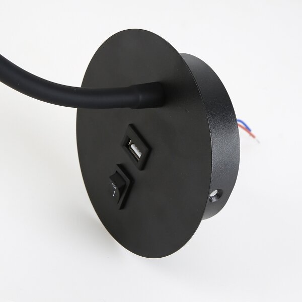 Brilagi - LED Flexibilná nástenná lampa s USB portom MAYA LED/3W/230V čierna