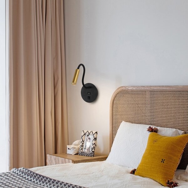 Brilagi -LED Flexibilná nástenná lampa s USB portom MAYA LED/3W/230V čierna/zlatá