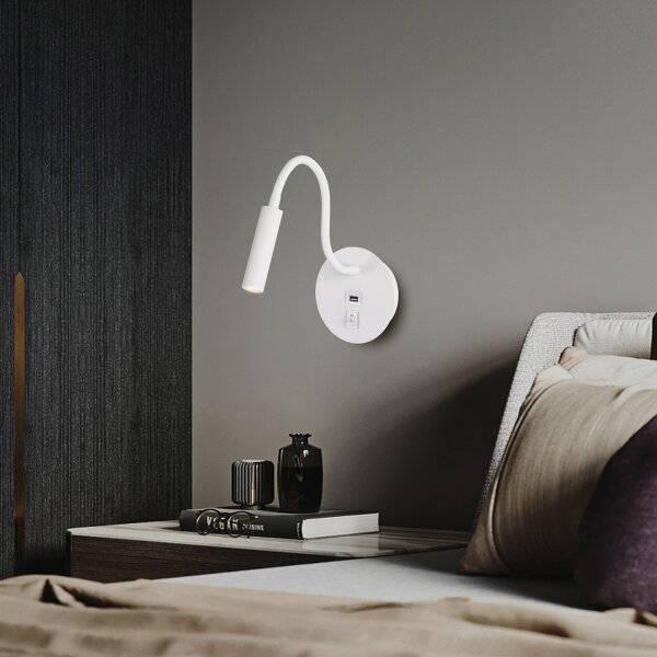 Brilagi - LED Flexibilná nástenná lampa s USB portom MAYA LED/3W/230V biela