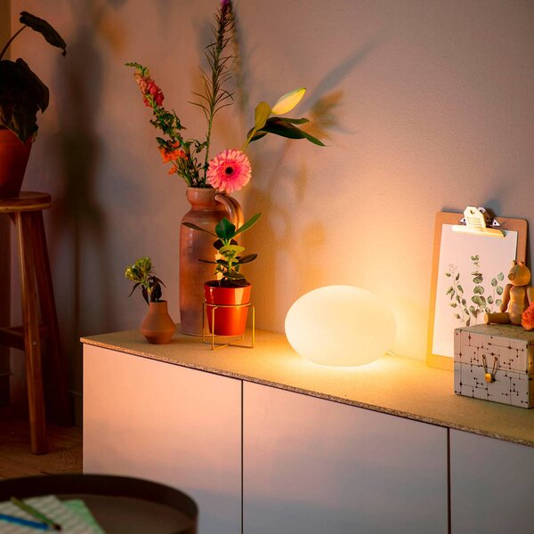 Inteligentní stolová LED lampa Philips Hue Flourish, biela, RGBW,, Biela / opálová, Obývacia izba / jedáleň, Sklo, Moderný, Guľa