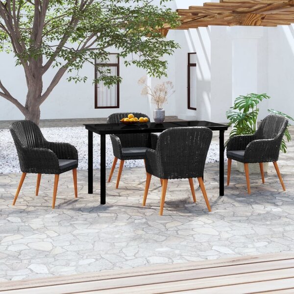 Maison Exclusive – 5-dielna záhradná jedálenská súprava s vankúšmi, čierna