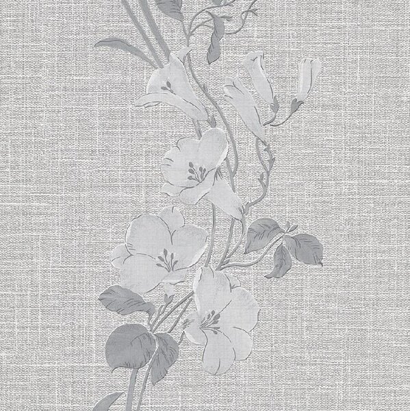 Vliesové tapety na stenu HIT 10325-37, rozmer 10,05 m x 0,53 m, kvety na sivom textilnom podklade so strieborným prešívaním, Erismann