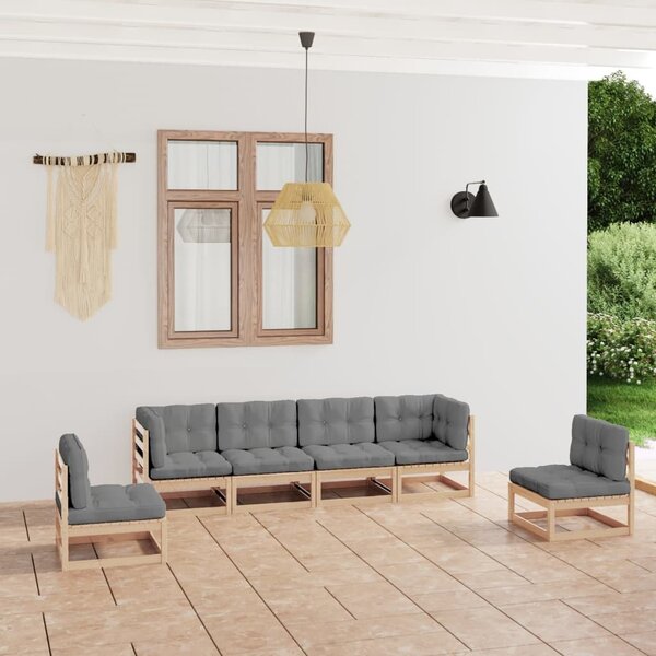 Maison Exclusive – 6-dielna záhradná súprava s vankúšmi z masívneho borovicového dreva