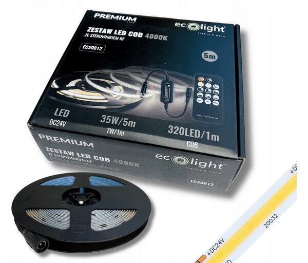 ECOLIGHT COB LED pásik 35W - 24V - 320 - 5M - 4000k - neutrálna farba + diaľkový ovládač