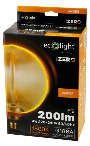 ECOLIGHT Dekoratívna LED žiarovka E27 4W 200lm G188 Amber Retro - rada ZERO