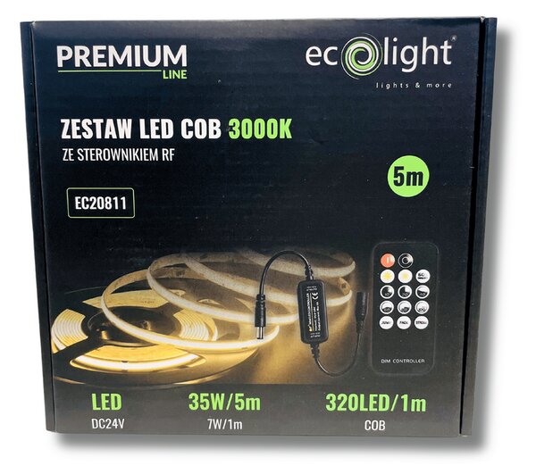 ECOLIGHT COB LED pásik 35W - 24V - 320 - 5M - 3000k - teplá biela + diaľkový ovládač