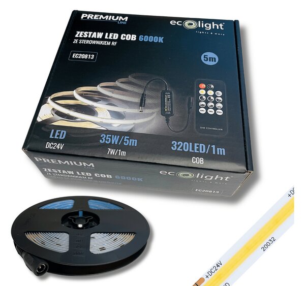 ECOLIGHT COB LED pásik 35W - 24V - 320 - 5M - 6000k - studená farba + diaľkový ovládač