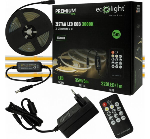 ECOLIGHT COB LED pásik 35W - 24V - 320 - 5M - 3000k - teplá biela + diaľkový ovládač