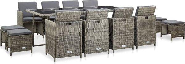 Maison Exclusive – 13-dielna záhradná jedálenská súprava s poduškami Poly Rattan Grey