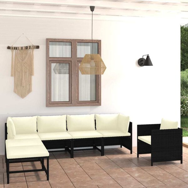 Maison Exclusive – 7-dielna záhradná súprava s vankúšmi z polyrotangu, čierna