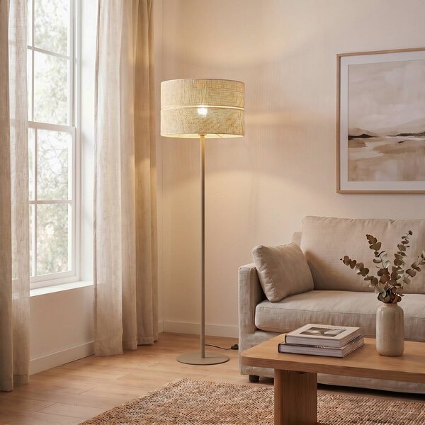 TK Lighting Stojacia lampa Calma, béžové, raphia, výška 159 cm, E27, Krémová / jantárovo žltá, Obývacia izba / jedáleň, Stojaca lampa