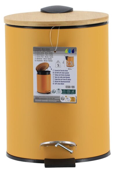 Odpadkový kôš Timeless, horčicová/s drevenými prvkami, 2,5L