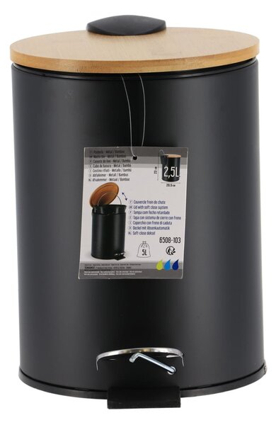 Odpadkový kôš Timeless, čierna/s drevenými prvkami, 2,5L