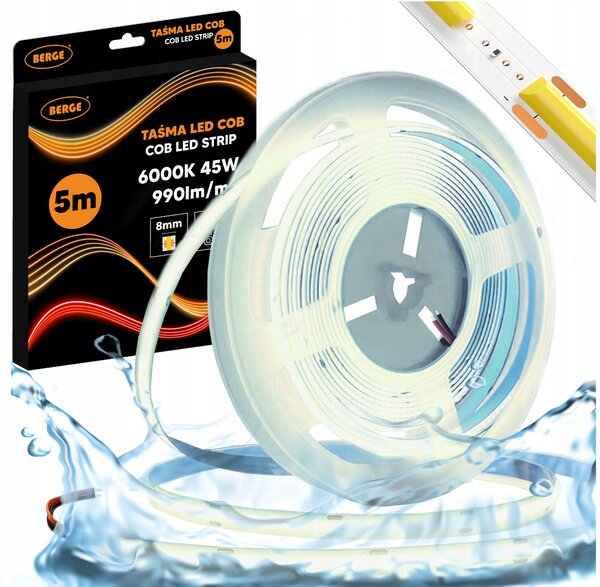 BERGE LED pásik COB Neon 12V - 480D - 9W/m - IP67 - 990lm - 5m - studená farba