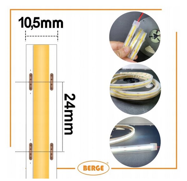 BERGE LED pásik COB Neon 12V - 480D - 9W/m - IP67 - 990lm - 5m - studená farba