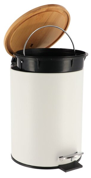 Odpadkový kôš Timeless, biela/s drevenými prvkami, 2,5L