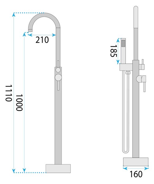 Rea Lungo, voľne stojaca batéria h-1110, medená lesklá, REA-B4301