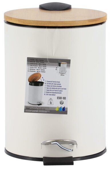 Odpadkový kôš Timeless, biela/s drevenými prvkami, 2,5L