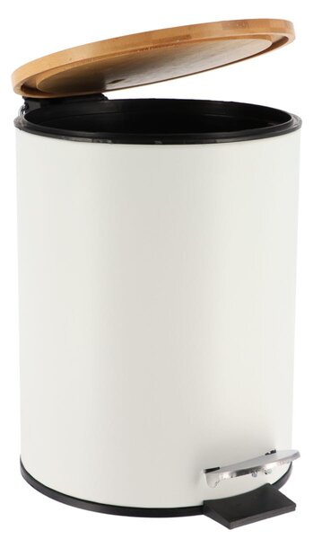 Odpadkový kôš Timeless, biela/s drevenými prvkami, 2,5L
