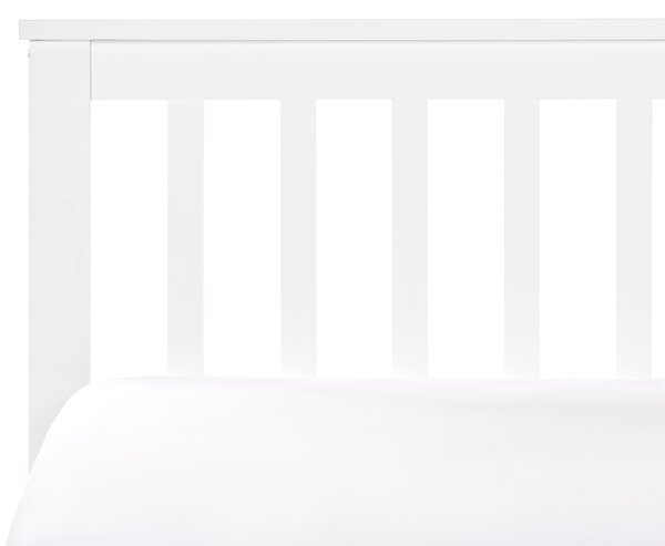Posteľ biela borovicové drevo MDF 140 x 200 cm s čelom minimalistický škandinávsky štýl spálňa detská izba