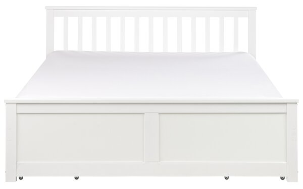Posteľ biela borovicové drevo MDF 160 x 200 cm s čelom úložný priestor 4 zásuvky minimalistický škandinávsky štýl spálňa