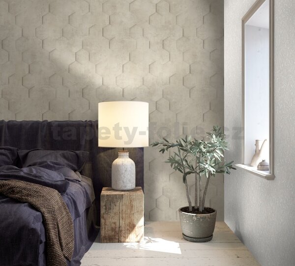 Vliesové tapety na stenu Loft 34152, rozmer 10,05 m x 0,53 m, stierkovaná omietkovina béžovo hnedá, MARBURG