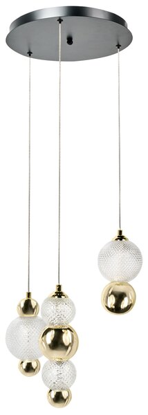 Závesné LED svietidlo zlaté kovové so sklenenými tienidlami glamour osvetlenie obývacia izba spálňa