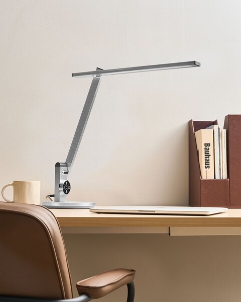 Stolná LED lampa strieborná syntetický materiál 3 režimy teploty svetla so stmievačom nastaviteľná kancelária