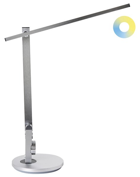 Stolná LED lampa strieborná syntetický materiál 3 režimy teploty svetla so stmievačom nastaviteľná kancelária