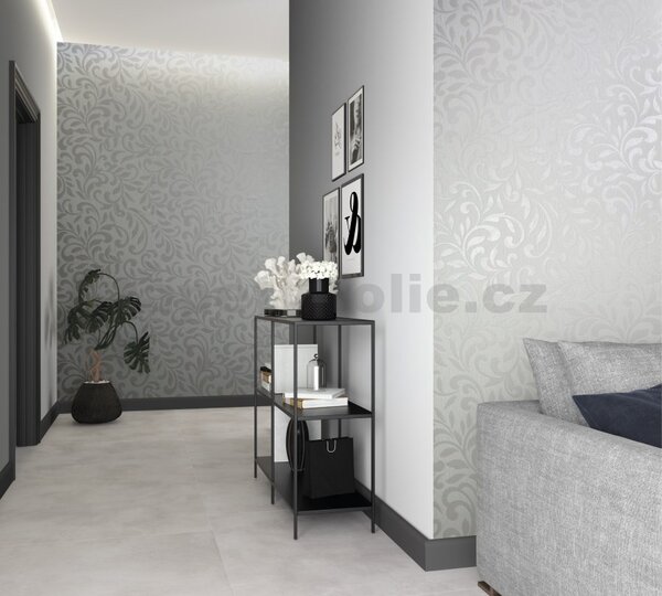 Vliesové tapety na stenu Jackie 82383, rozmer 10,05 m x 0,53 m, abstraktné vetvičky metalické na bielom podklade, NOVAMUR