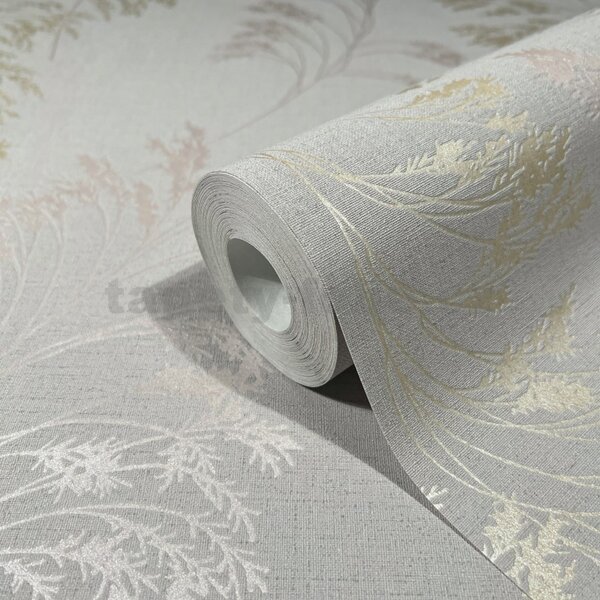 Vliesové tapety na stenu Jackie 82343, rozmer 10,05 m x 0,53 m, vetvičky metalické na sivom podklade, NOVAMUR 6819-20