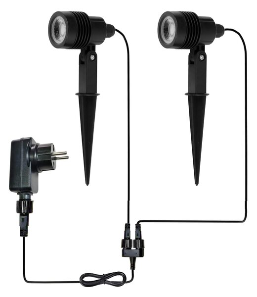 MasterLED Neo Xela, LED reflektor na zapichovanie do zeme, 24V, 3000K, IP54, čierna, 2-kusová sada