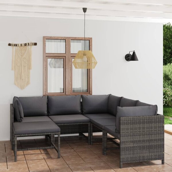 Maison Exclusive – 6-dielna záhradná súprava s vankúšmi Poly Rattan Grey