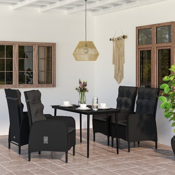 Maison Exclusive – 5-dielna záhradná jedálenská súprava s vankúšmi, čierna