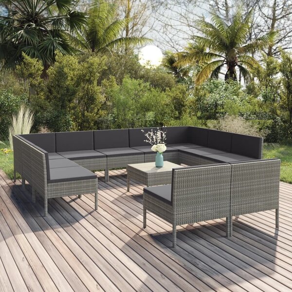 Maison Exclusive – 12-dielna záhradná súprava s vankúšmi, poly ratan, sivá
