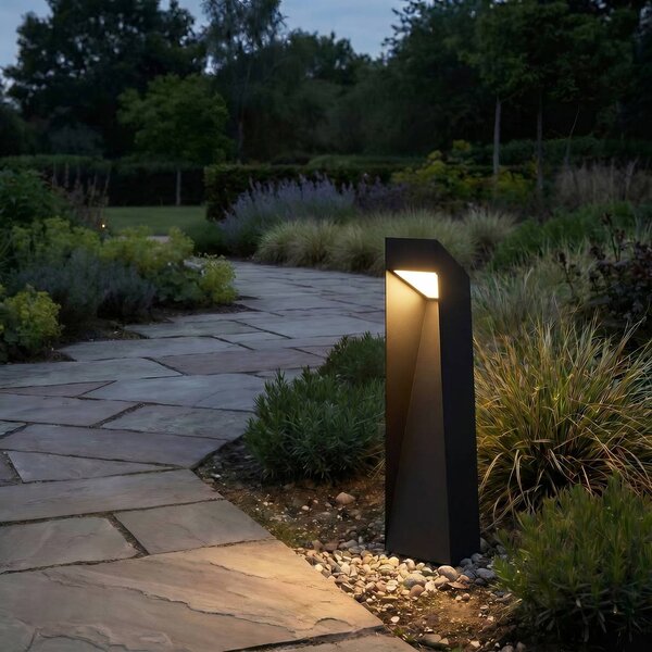 Lucande LED podlahová lampa Louran, 55 cm, čierna, smer svetla nahor/nadol, Čierna, Hliník, Moderný, Vonkajčie stĺpové osvetlenie
