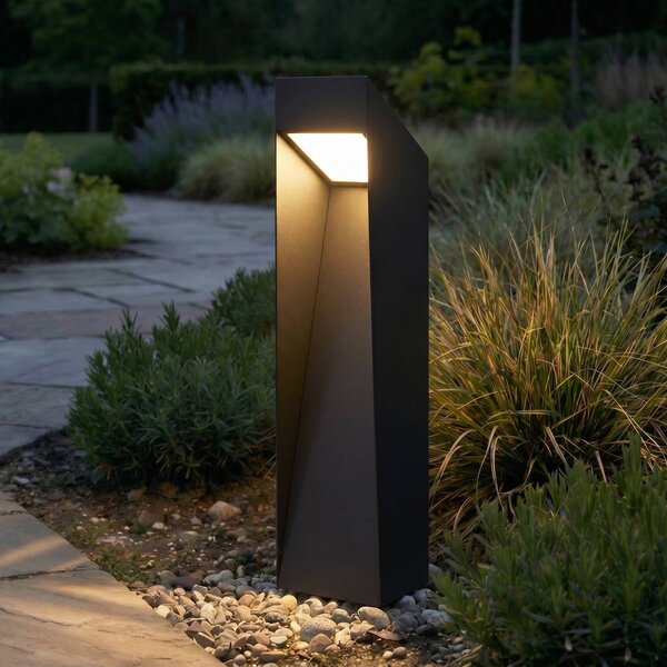 Lucande LED podlahová lampa Louran, 55 cm, čierna, smer svetla nahor/nadol, Čierna, Hliník, Moderný, Vonkajčie stĺpové osvetlenie