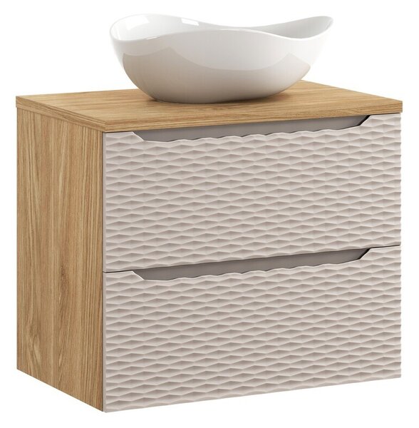 Comad Závesná skrinka Ocean Cloud I s doskou a umývadlom 70 cm béžová/dub olejovaný