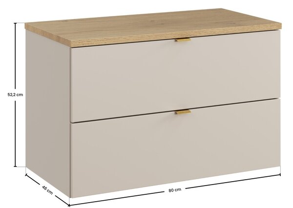 Comad Závesná skrinka pod umývadlo Dalia Cashmere Nordic s doskou 80 cm kašmírová/dub cremona