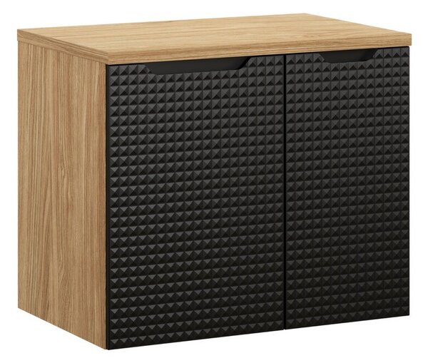 Comad Závesná skrinka pod umývadlo Luxor Black s doskou 70 cm čierna/dub olejovaný