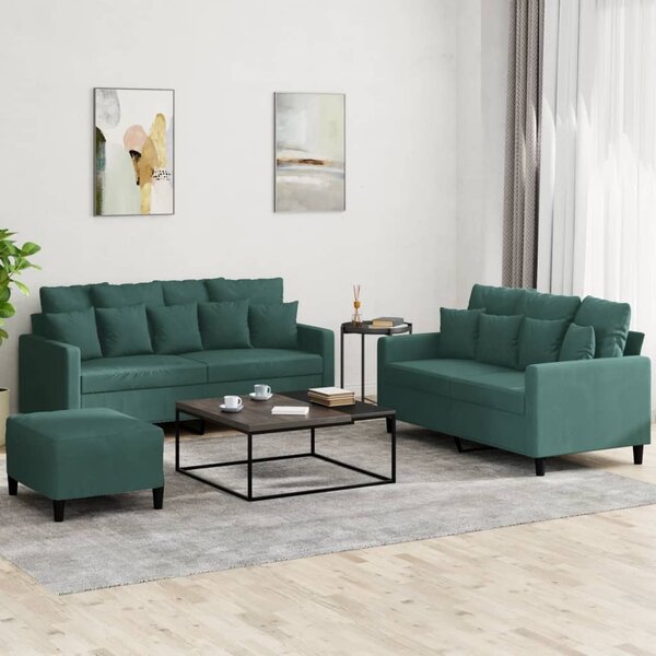 Maison Exclusive – 3-dielna sedacia súprava s vankúšmi, tmavozelený zamat