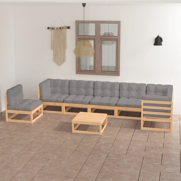 Maison Exclusive – 8-dielna záhradná súprava s vankúšmi z masívneho borovicového dreva