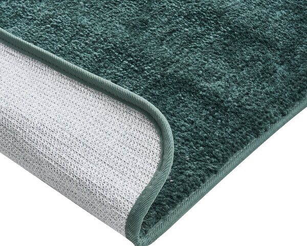 Kúpeľňová predložka tmavozelená mikrovlákno 60 x 90 cm protišmyková podložka mäkký kúpeľňový koberec