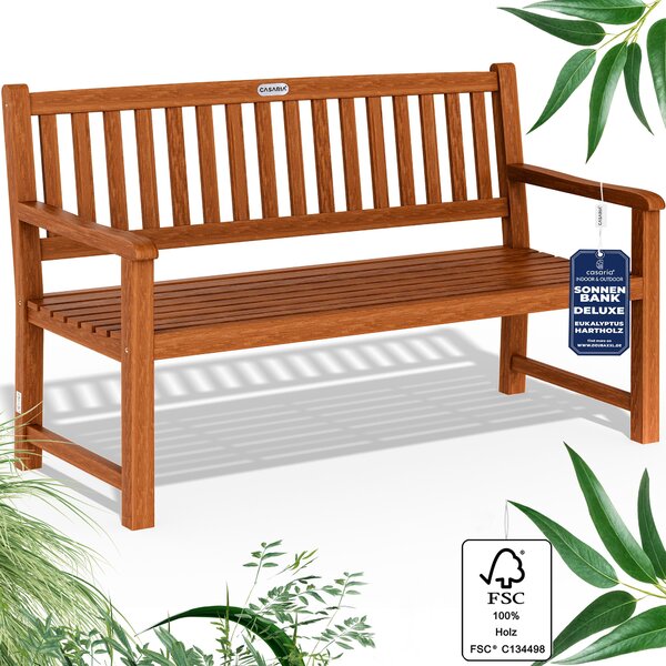 CASARIA® záhradná lavica 3-miestna lavica z eukalyptového dreva odolná voči poveternostným vplyvom nosnosť 480 kg opierka na ruky operadlo 152x55 cm záhradná balkónová lavica s certifikátom FSC® sedadlo pre 3 osoby
