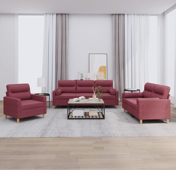 Maison Exclusive – 3-dielna sedacia súprava s vankúšmi, vínovočervená látka