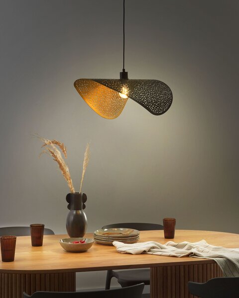 Závesná lampa čierna železo kovové tienidlo moderný glamour štýl obývacia izba jedáleň
